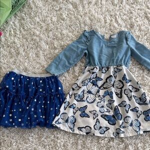 Blue Butterfly Long Sleeve Dress with Starry Navy Tulle Skirt